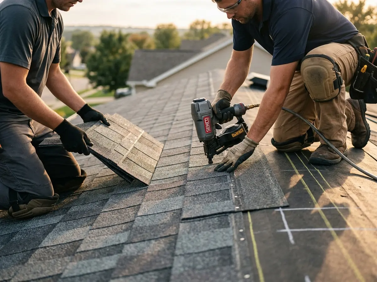 Professional roofer working on a residential roof in Crest Hill